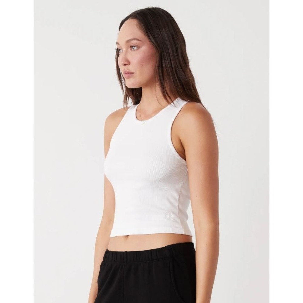 Urban Rebel‎ Women's Cotton Blend Micro Ribbed Sleeveless Crop Tank White Medium